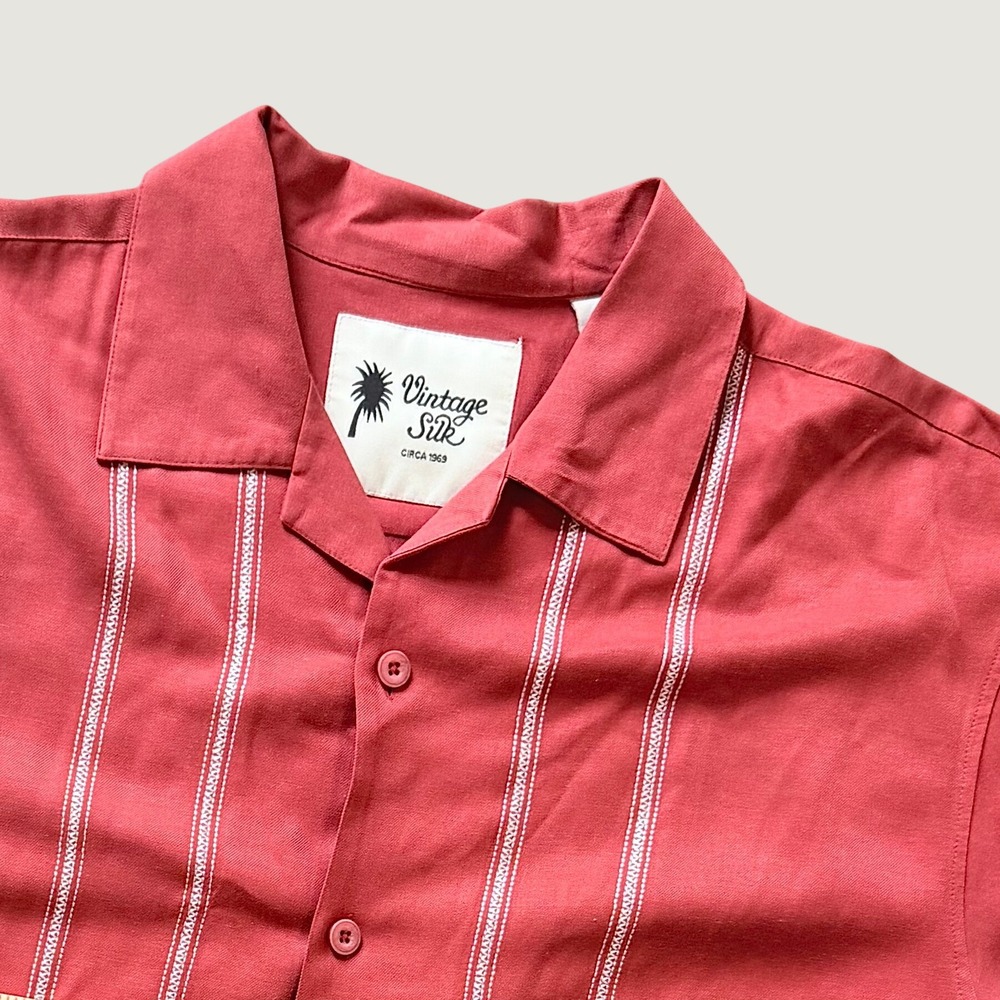 Vintage Silk Mens XL Silk Button Down Shirt Caribbean Red Short Sleeve